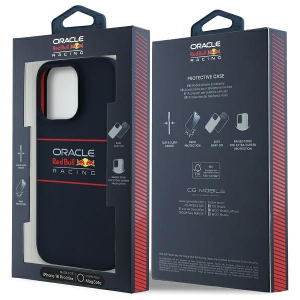 Red Bull iPhone 16 Pro Max - Silicone Horizontal Logo - MagSafe Σκληρή Θήκη με Πλαίσιο Σιλικόνης - Navy - RBHMP16X24SIHSRV