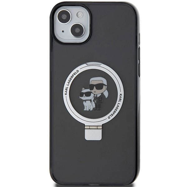 Karl Lagerfeld iPhone 15 Plus Ring Stand Karl and Choupette MagSafe Σκληρή Θήκη με Πλαίσιο Σιλικόνης και MagSafe - Διάφανη / Black - KLHMP15MHMRSKCK