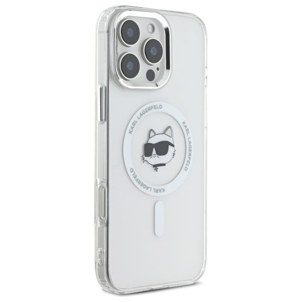 Karl Lagerfeld iPhone 16 Pro - IML Metal Choupette Head - Σκληρή Θήκη με Πλαίσιο Σιλικόνης και MagSafe - White - KLHMP16LHLSCHH