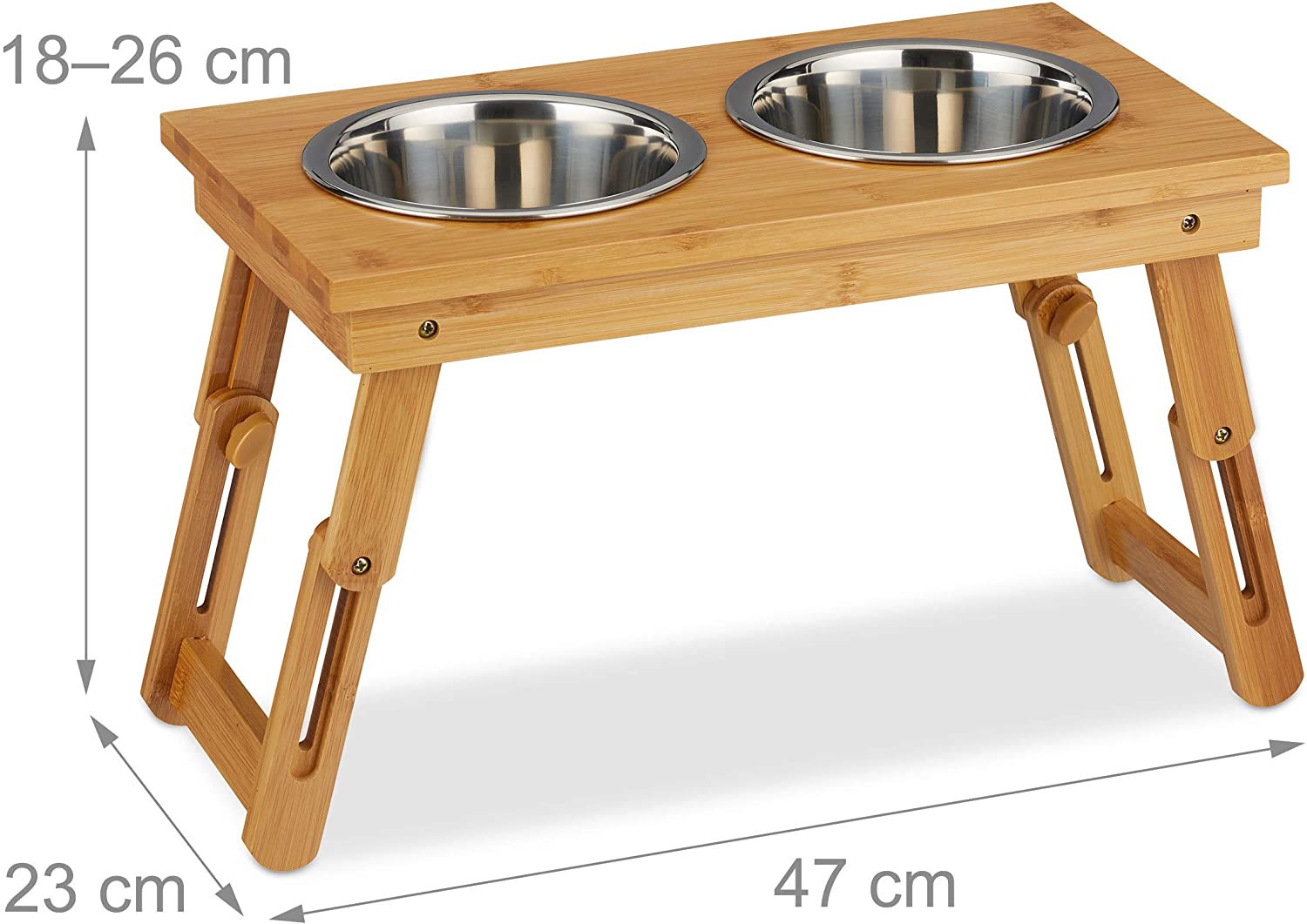Relaxdays Foldable Bowl Stand - Αναδιπλούμενο Σταντ με 2 Μπολ για Νερό και Τροφή - 700 ml - Natural - 4052025916091