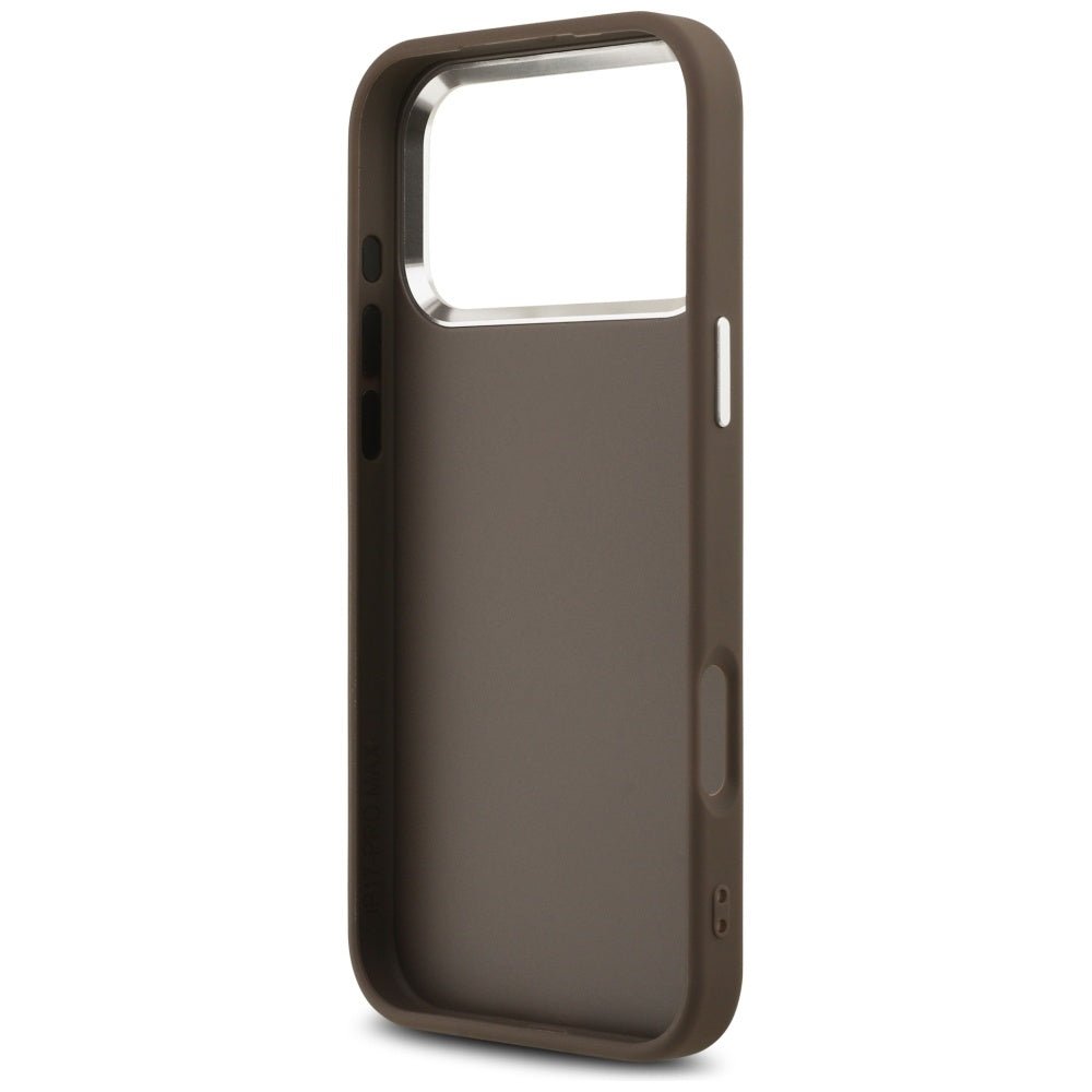 Guess iPhone 17 Pro Max - 4G Big 4G Classic Logo - Σκληρή Θήκη με Πλαίσιο Σιλικόνης και Επένδυση από Οικολογικό Δέρμα - Brown / Silver - GUHCP17XP4G4SMCW