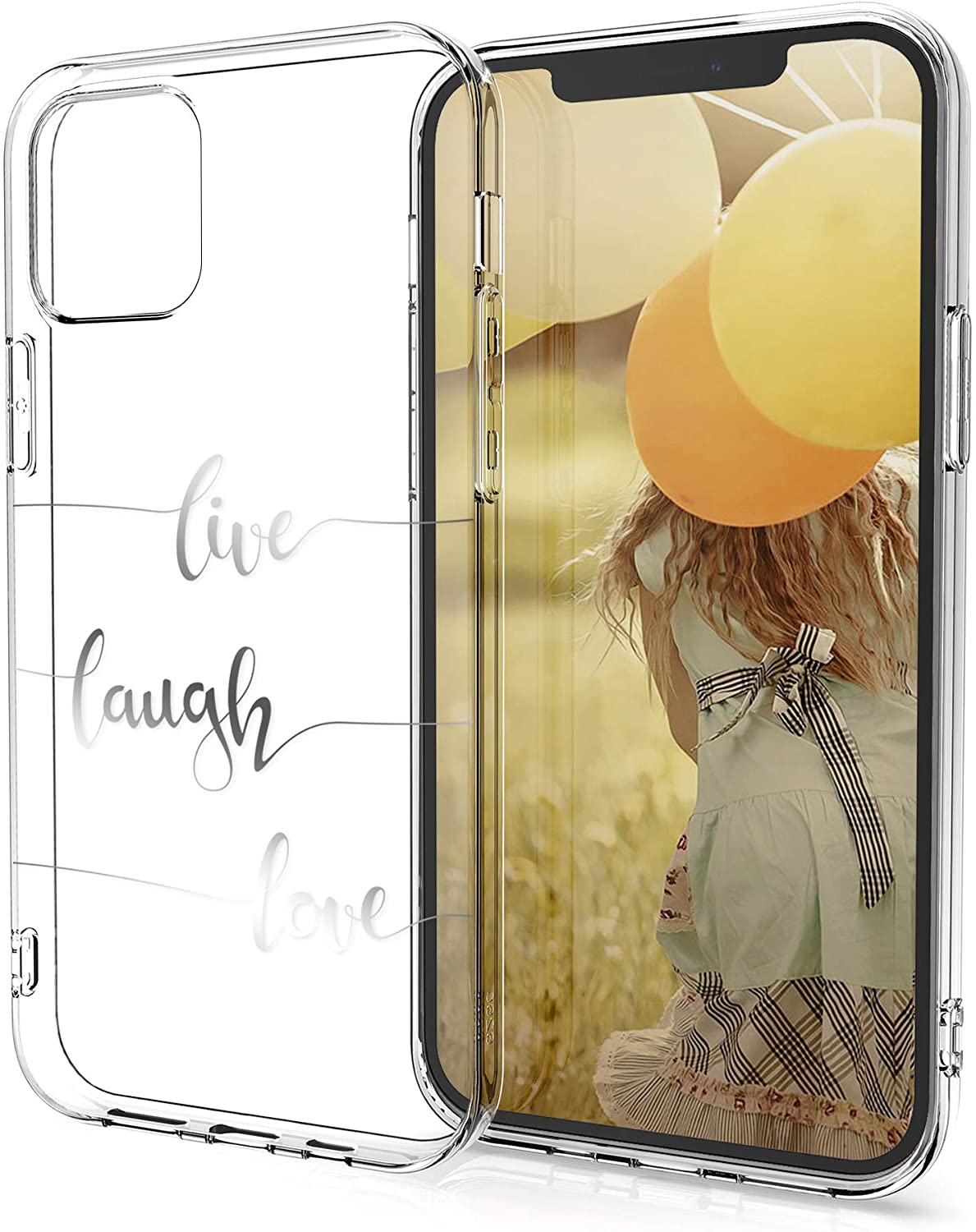 KW iPhone 12 / iPhone 12 Pro Θήκη Σιλικόνης TPU Design Live Laugh Love - Διάφανη / Silver - 53035.04