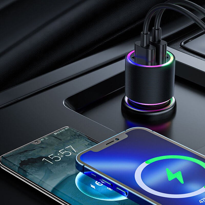 Joyroom JR - CL10 Car Charger Φόρτιση Κινητών στο Αυτοκίνητο με 2 Θύρες USB και Και Καλώδιο 3in1 Micro USB / Lightning / Type - C 1.2m - 24W - Black