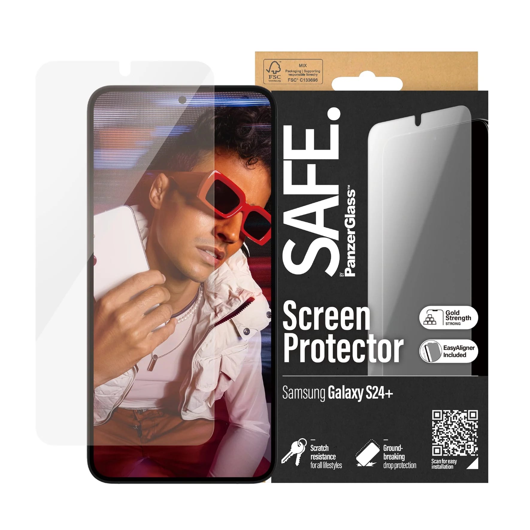Safe by PanzerGlass Samsung Galaxy S24+ - Ultra - Wide Fit W. EasyAligner Case Friendly Full Screen Αντιχαρακτικό Γυαλί Οθόνης - Διάφανο - SAFE95667