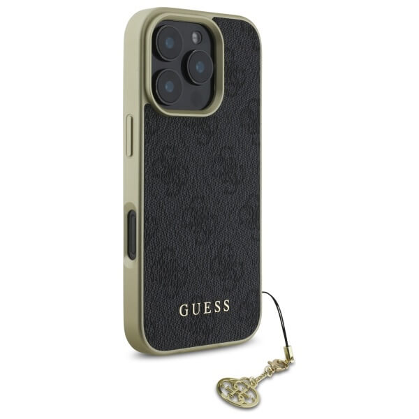 Guess iPhone 16 Pro - 4G Charms Collection - Θήκη με Επένδυση Συνθετικού Δέρματος - Black - GUHCP16LGF4GGR