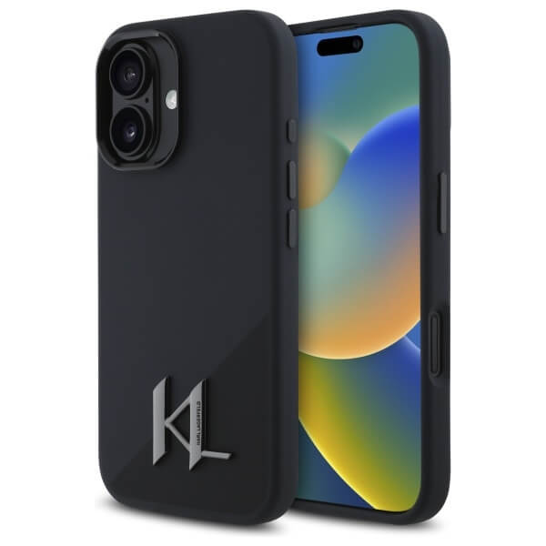 Karl Lagerfeld iPhone 16 - Silicone Shadow Metal Initial - MagSafe Θήκη Σιλικόνης - Black - KLHMP16SSCMKMPCK