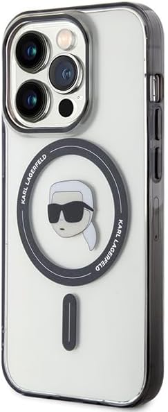 Karl Lagerfeld iPhone 15 Pro Max - IML Karl's Head MagSafe Σκληρή Θήκη με Πλαίσιο Σιλικόνης και MagSafe - Διάφανη / Black - KLHMP15XHKHNOTK