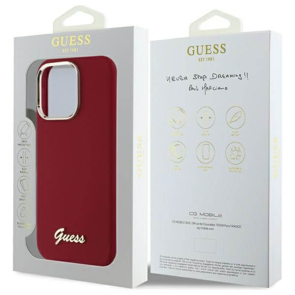 Guess iPhone 16 Pro Max - Silicone Script Metal Logo and Frame - Σκληρή Θήκη με Πλαίσιο Σιλικόνης - Magenta - GUHCP16XSMBSLM