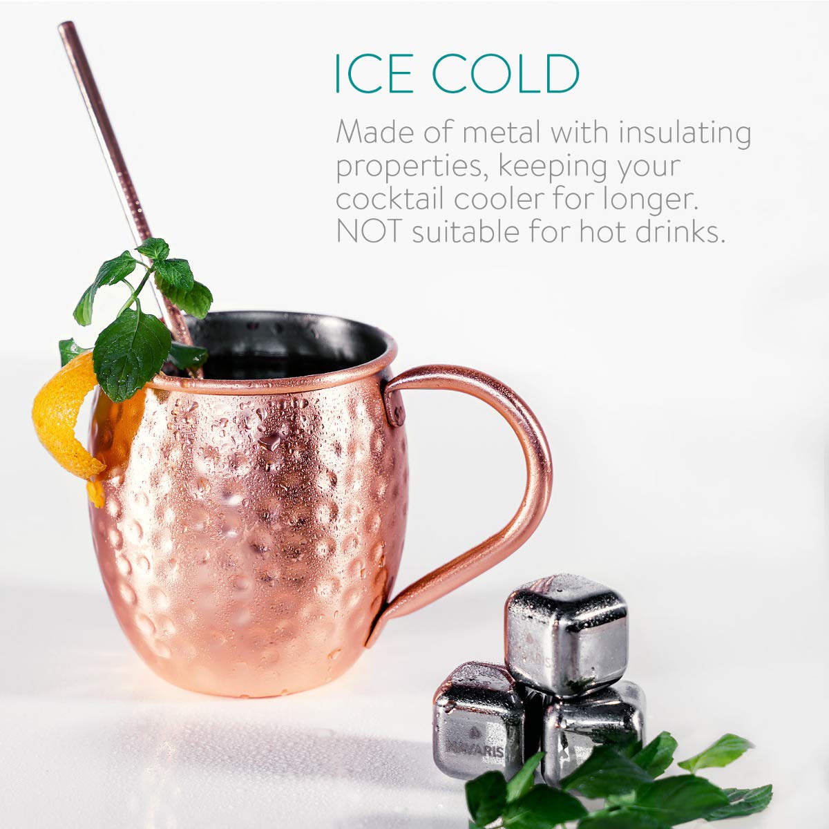 Navaris Moscow Mule Σετ με 4 Κούπες για Cocktail από Ανοξείδωτο Ατσάλι και Επίστρωση Χαλκού - 500ml - Copper - 46859.01