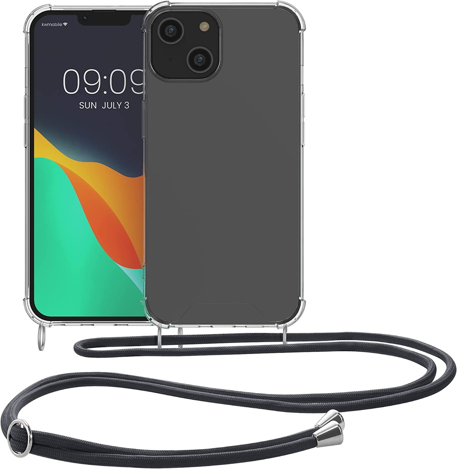 KW iPhone 14 Θήκη Σιλικόνης TPU με Λουράκι - Διάφανη / Grey - 59108.22