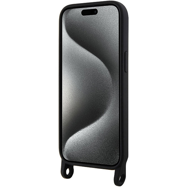 Karl Lagerfeld iPhone 15 Crossbody Silicone Ikonik Σκληρή Θήκη με Πλαίσιο Σιλικόνης και Λουράκι - Black - KLHCP15SSCBSKNK