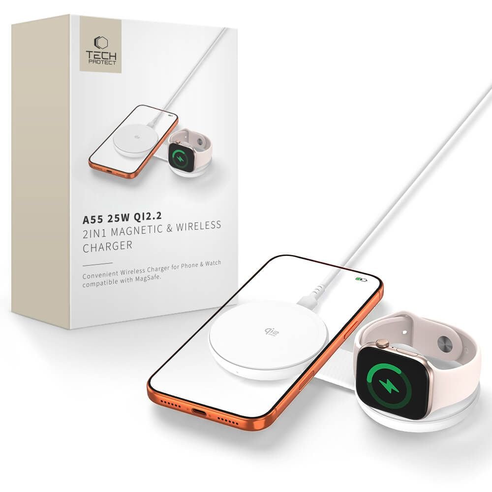 Tech-Protect 2in1 Ασύρματος MagSafe Φορτιστής 25W Qi2.2 - A55 - White