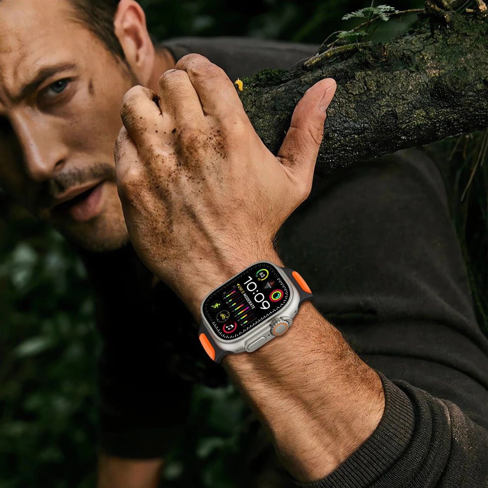 Tech - Protect Λουράκι Apple Watch 8/9/10/11 - SE (1/2/3) - Ultra (1/2/3) – 44/45/46/49mm - IconBand Line - Λαστιχένιο - Black / Orange