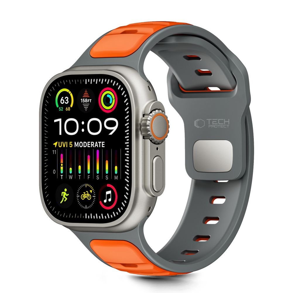 Tech - Protect Λουράκι Apple Watch 8/9/10/11 - SE (1/2/3) - Ultra (1/2/3) – 44/45/46/49mm - IconBand Line - Λαστιχένιο - Grey / Orange