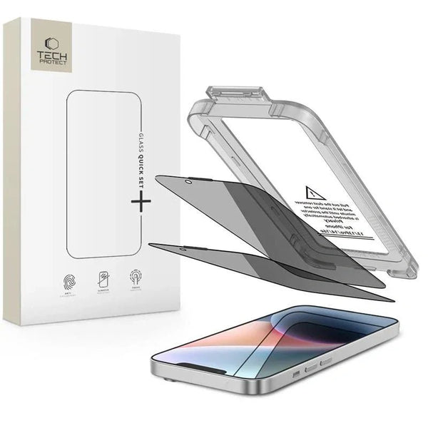 Tech - Protect iPhone 13 / 13 Pro / 17 / 16e - Quick Set Spy+ - Σετ με 2 Full Screen Αντιχαρακτικά Γυαλιά Οθόνης με Οδηγό Τοποθέτησης - Privacy