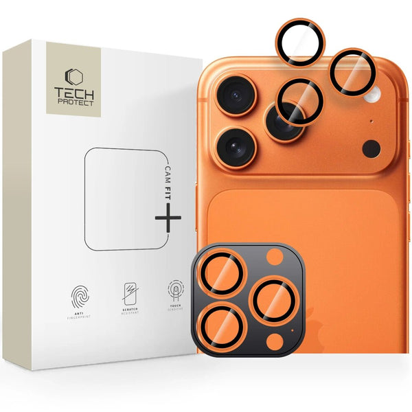 Tech - Protect iPhone 14 Pro / 14 Pro Max / 15 Pro / 15 Pro Max / 16 Pro / 16 Pro Max / 17 Pro / 17 Pro Max - Camring Fit+ - Αντιχαρακτικό Γυαλί για την Κάμερα - Cosmic Orange