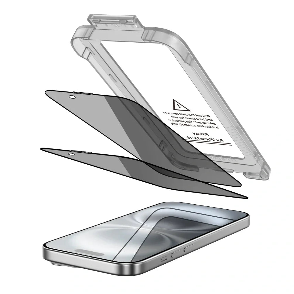 Tech - Protect iPhone 15 / 16 - Quick Set Spy+ - Σετ με 2 Full Screen Αντιχαρακτικά Γυαλιά Οθόνης με Οδηγό Τοποθέτησης - Privacy