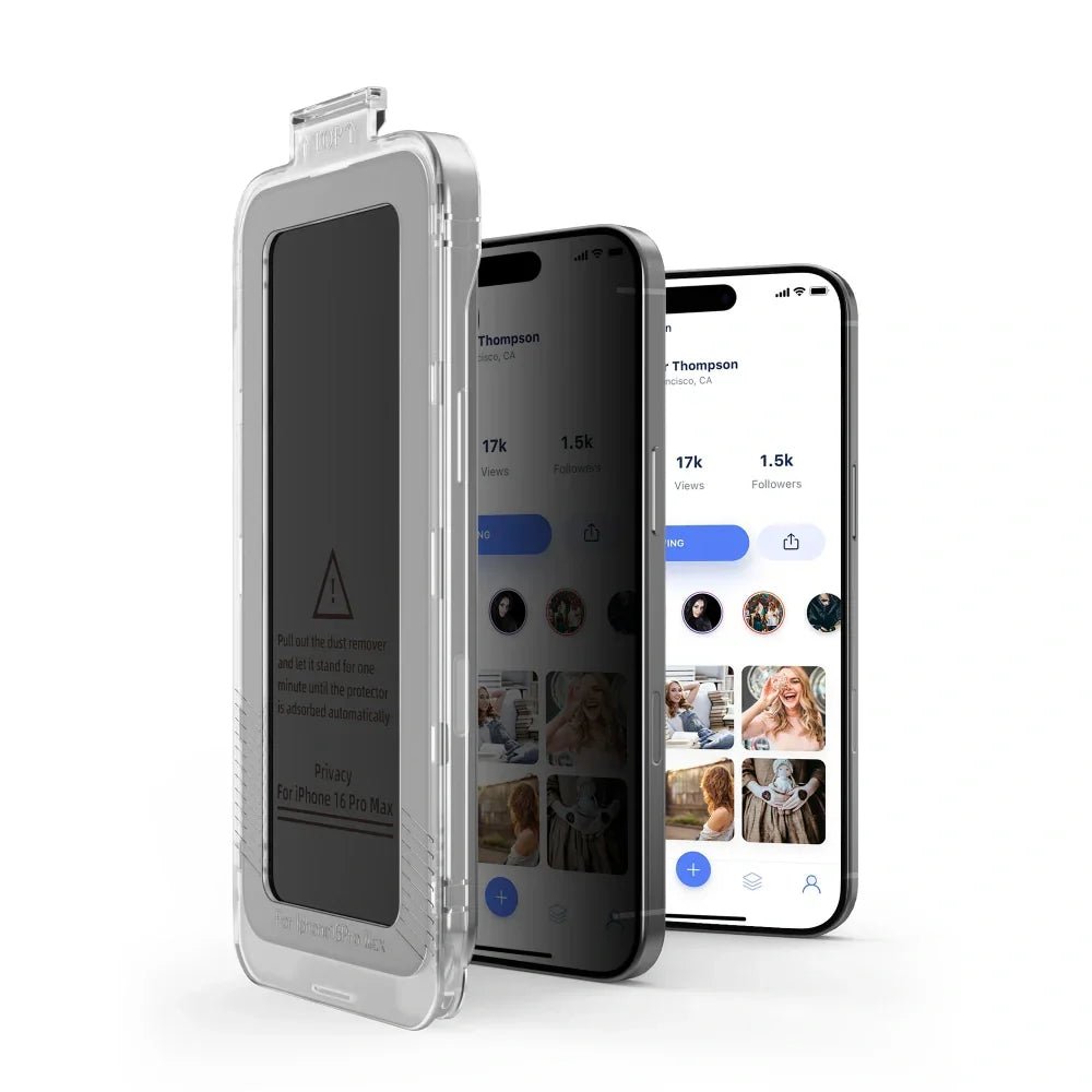 Tech - Protect iPhone 16 Pro Max - Quick Set Spy+ - Σετ με 2 Full Screen Αντιχαρακτικά Γυαλιά Οθόνης με Οδηγό Τοποθέτησης - Privacy