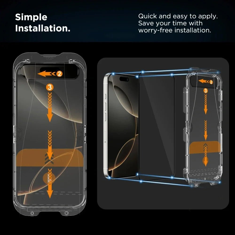 Tech - Protect iPhone 16 Pro Max - Quick Set Spy+ - Σετ με 2 Full Screen Αντιχαρακτικά Γυαλιά Οθόνης με Οδηγό Τοποθέτησης - Privacy