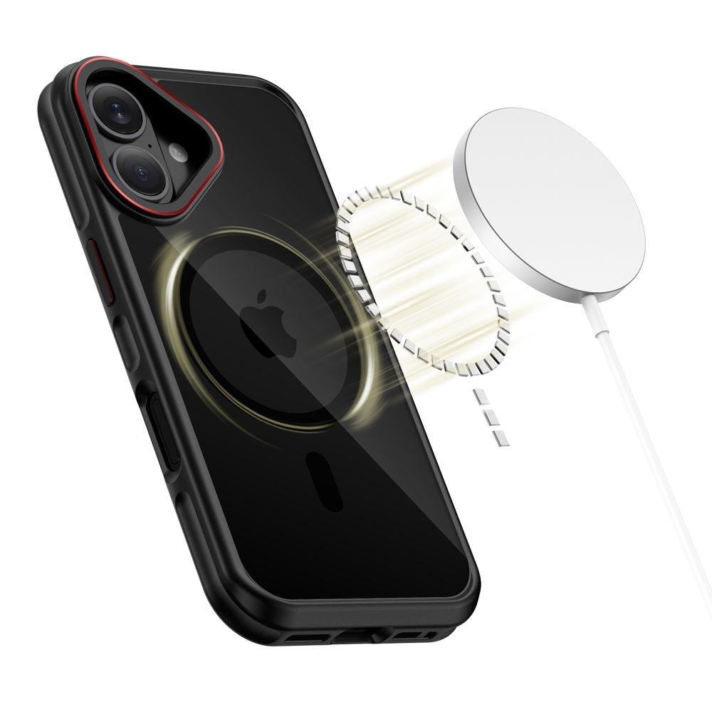 Tech - Protect iPhone 17 - Σκληρή Θήκη με Πλαίσιο Σιλικόνης και MagSafe - MagHybrid - Ημιδιάφανη Black / Red