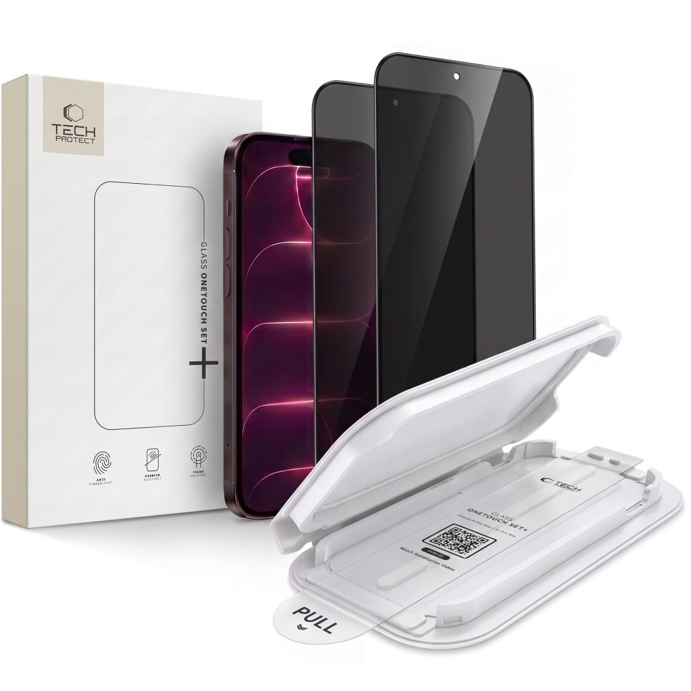 Tech-Protect iPhone 18 Pro - Full Screen Αντιχαρακτικό Γυαλί Οθόνης - OneTouch Set Spy Plus - 2 Τεμάχια - Privacy