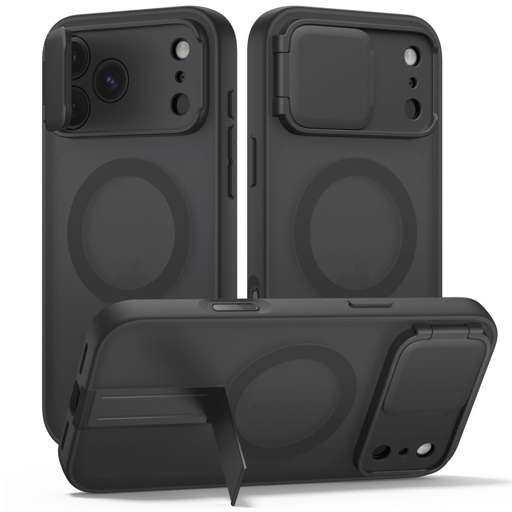 Tech-Protect iPhone 18 Pro / iPhone 17 Pro - Σκληρή Θήκη MagSafe με Ανοιγόμενο Κάλυμμα Κάμερας και Stand - Kevlar Aura MagSafe - Matte Black