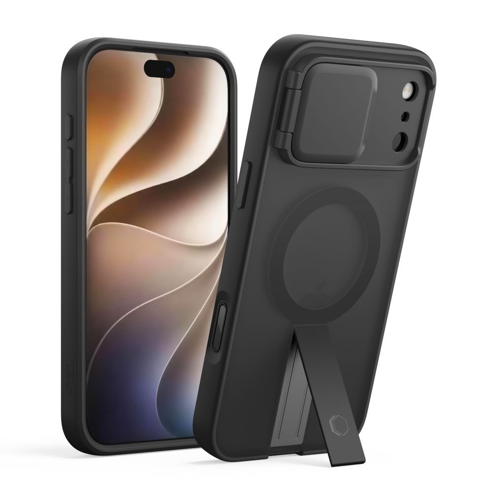 Tech-Protect iPhone 18 Pro / iPhone 17 Pro - Σκληρή Θήκη MagSafe με Ανοιγόμενο Κάλυμμα Κάμερας και Stand - Kevlar Aura MagSafe - Matte Black