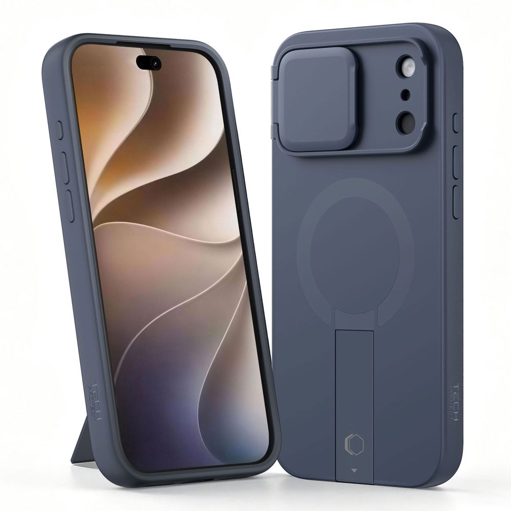 Tech-Protect iPhone 18 Pro / iPhone 17 Pro - Σκληρή Θήκη MagSafe με Ανοιγόμενο Κάλυμμα Κάμερας και Stand - Kevlar Aura MagSafe - Navy Blue
