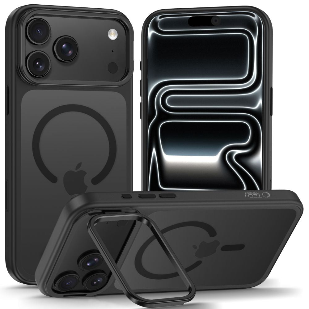 Tech-Protect iPhone 18 Pro / iPhone 17 Pro - Σκληρή Θήκη με Πλαίσιο Σιλικόνης και Stand MagSafe - Magstand CC - Matte Black