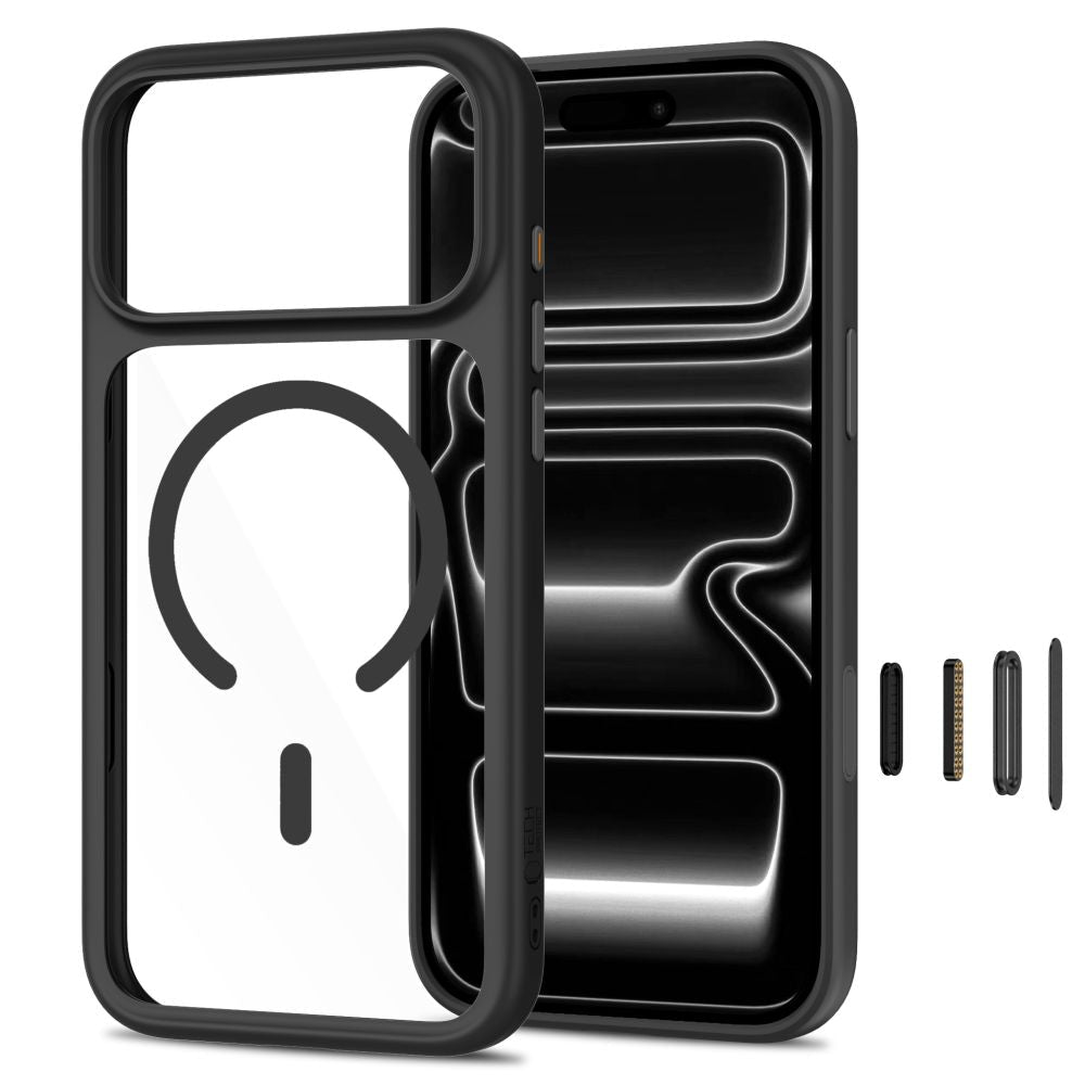 Tech-Protect iPhone 18 Pro / iPhone 17 Pro - Σκληρή Θήκη με Πλαίσιο Σιλικόνης MagSafe και 2 Αντιχαρακτικά Γυαλιά Οθόνης - MagOne CC - Black / Clear