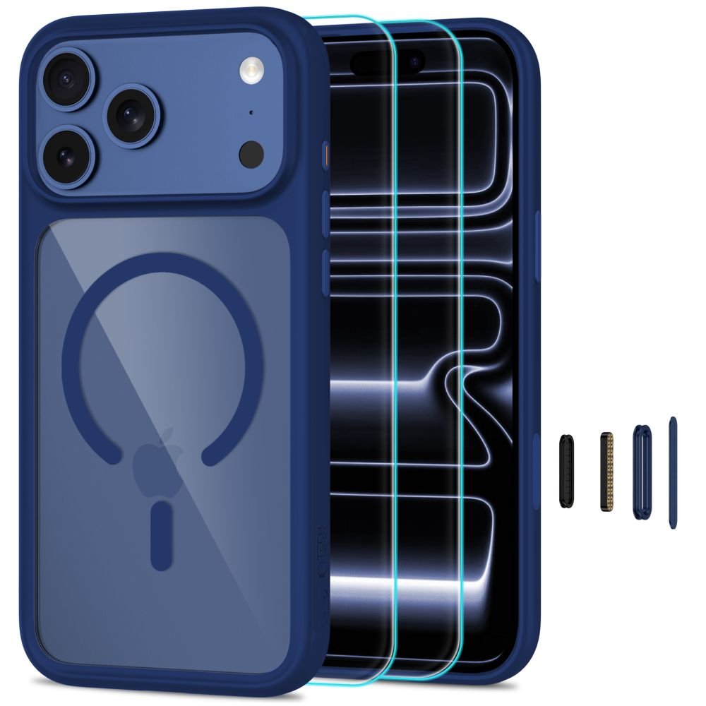 Tech-Protect iPhone 18 Pro / iPhone 17 Pro - Σκληρή Θήκη με Πλαίσιο Σιλικόνης MagSafe και 2 Αντιχαρακτικά Γυαλιά Οθόνης - MagOne CC - Deep Blue / Clear