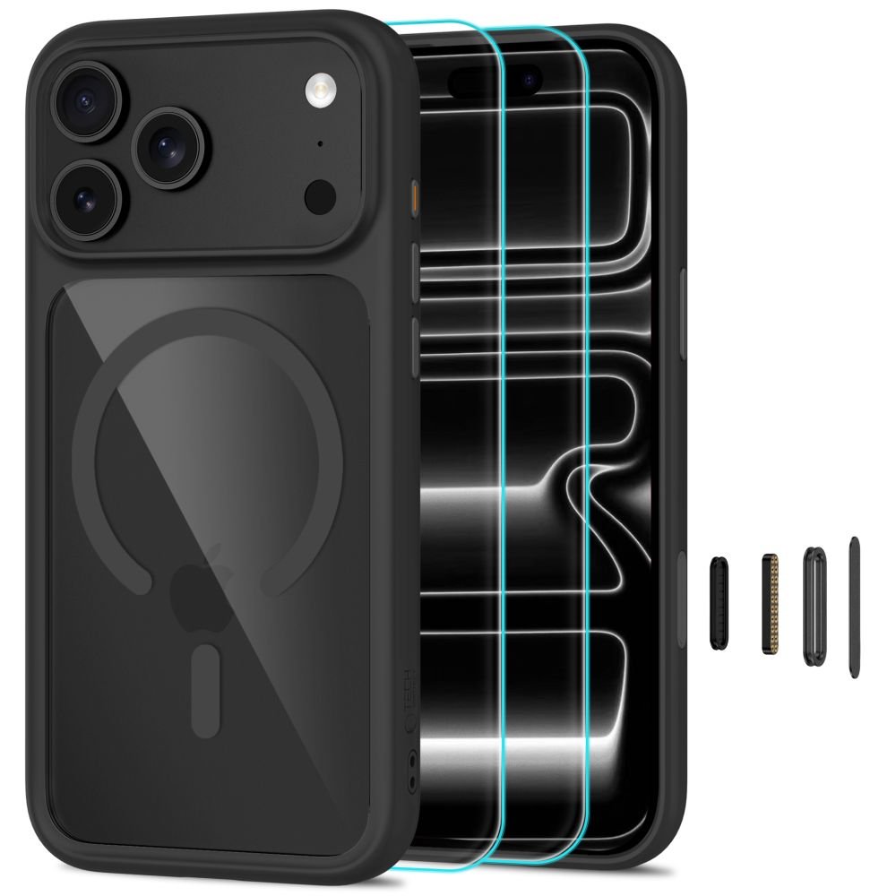 Tech-Protect iPhone 18 Pro Max / iPhone 17 Pro Max - Σκληρή Θήκη με Πλαίσιο Σιλικόνης MagSafe και 2 Αντιχαρακτικά Γυαλιά Οθόνης - MagOne CC - Black / Clear