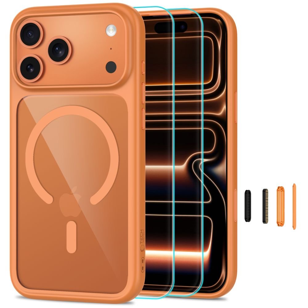 Tech-Protect iPhone 18 Pro Max / iPhone 17 Pro Max - Σκληρή Θήκη με Πλαίσιο Σιλικόνης MagSafe και 2 Αντιχαρακτικά Γυαλιά Οθόνης - MagOne CC - Cosmic Orange / Clear