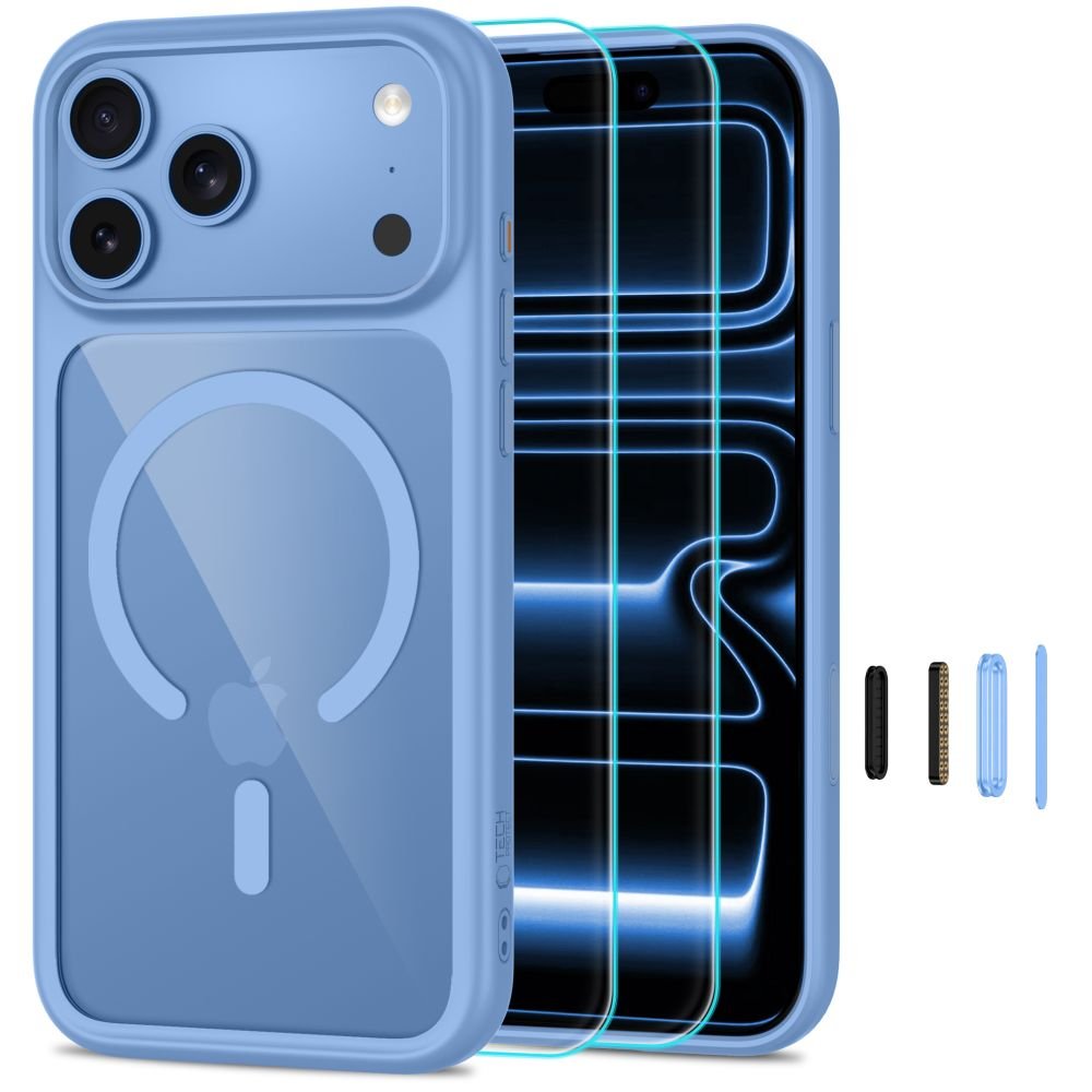 Tech-Protect iPhone 18 Pro Max / iPhone 17 Pro Max - Σκληρή Θήκη με Πλαίσιο Σιλικόνης MagSafe και 2 Αντιχαρακτικά Γυαλιά Οθόνης - MagOne CC - Light Blue / Clear