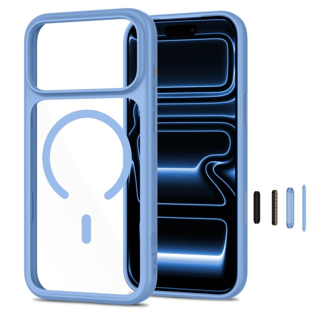 Tech-Protect iPhone 18 Pro Max / iPhone 17 Pro Max - Σκληρή Θήκη με Πλαίσιο Σιλικόνης MagSafe και 2 Αντιχαρακτικά Γυαλιά Οθόνης - MagOne CC - Light Blue / Clear