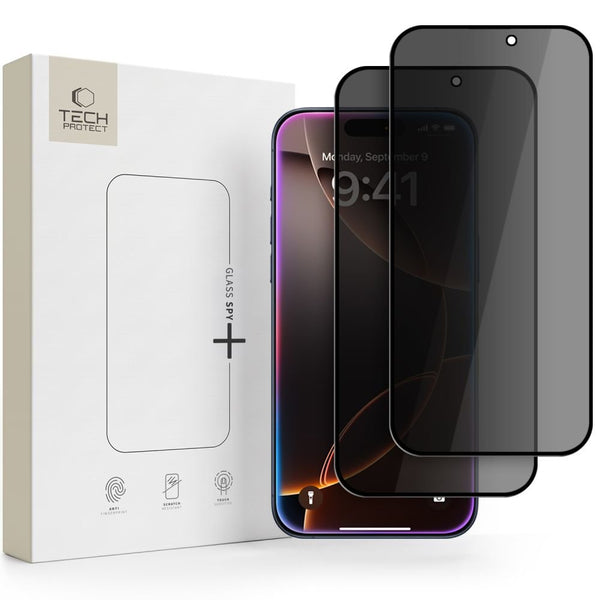 Tech-Protect iPhone 18 Pro - Σετ με 2 Full Screen Αντιχαρακτικά Γυαλιά Οθόνης - Glass Spy Plus - Privacy