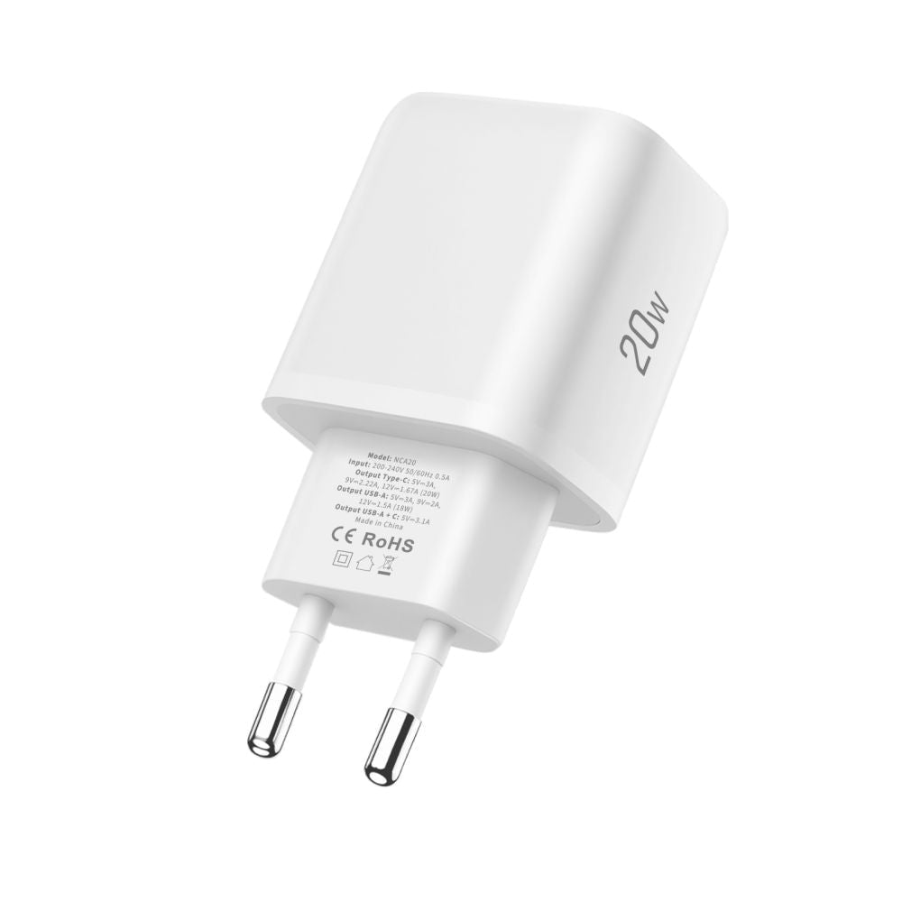 Tech - Protect Οικιακός Φορτιστής με 1 Θύρα USB και 1 Θύρα Type - C PD 20W QC3.0 - NCA20 - White