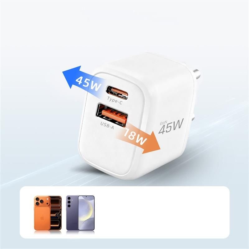 Tech - Protect Οικιακός Φορτιστής με 1 Θύρα USB και 1 Θύρα Type - C PD 45W QC3.0 - NCA45W - GAN - White