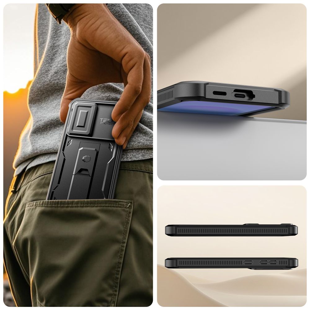 Tech - Protect Samsung Galaxy A57 5G - Θήκη 360 Full Body με Προστασία για την Οθόνη και την Κάμερα και Stand - Kevlar Cam+ 2 - Set - Black