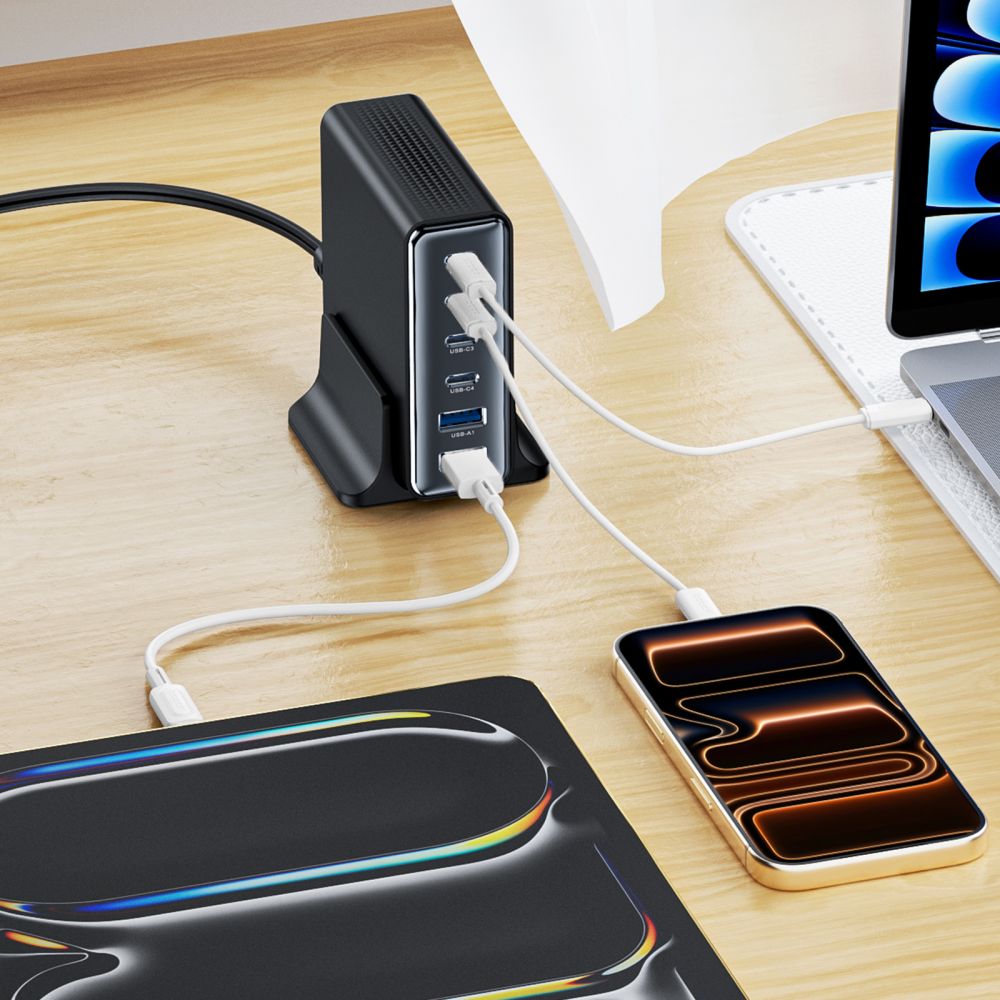 Tech - Protect Σταθμός Φόρτισης με 2 Θύρες USB και 4 Θύρες Type - C - PD 160W/QC3.0 - DC160W - GAN - Black