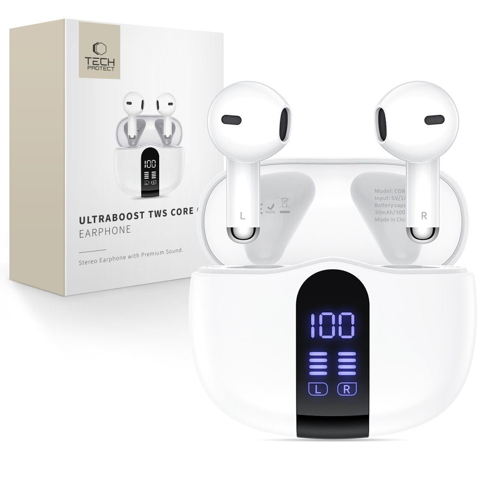 Tech - Protect UltraBoost TWS Earphone Core G2 - Ασύρματα ακουστικά για Κλήσεις / Μουσική - White