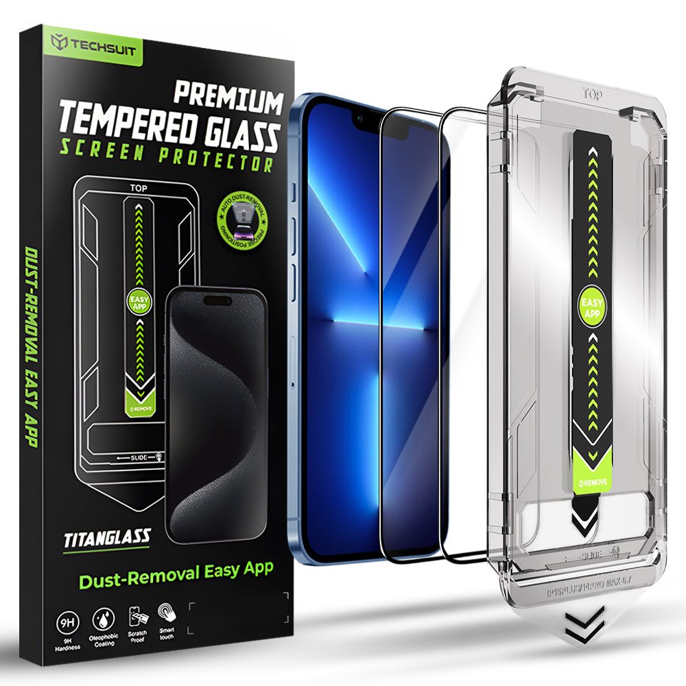 Techsuit iPhone 13 Pro Max / 14 Plus - Σετ με 2 Full Screen Αντιχαρακτικά Γυαλιά Οθόνης - TitanGlass FullCover - Black