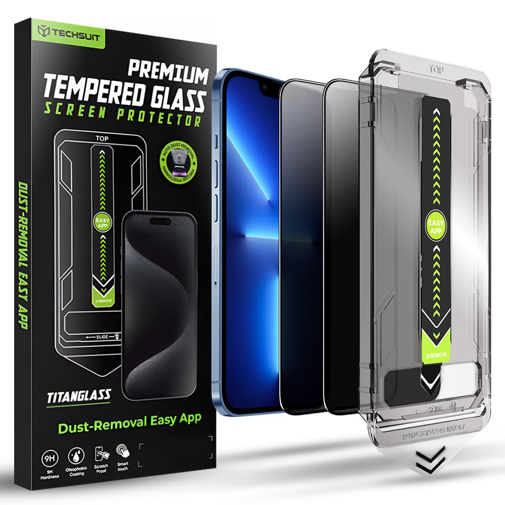 Techsuit iPhone 13 Pro Max / 14 Plus - Σετ με 2 Full Screen Αντιχαρακτικά Γυαλιά Οθόνης - TitanGlass FullCover - Privacy