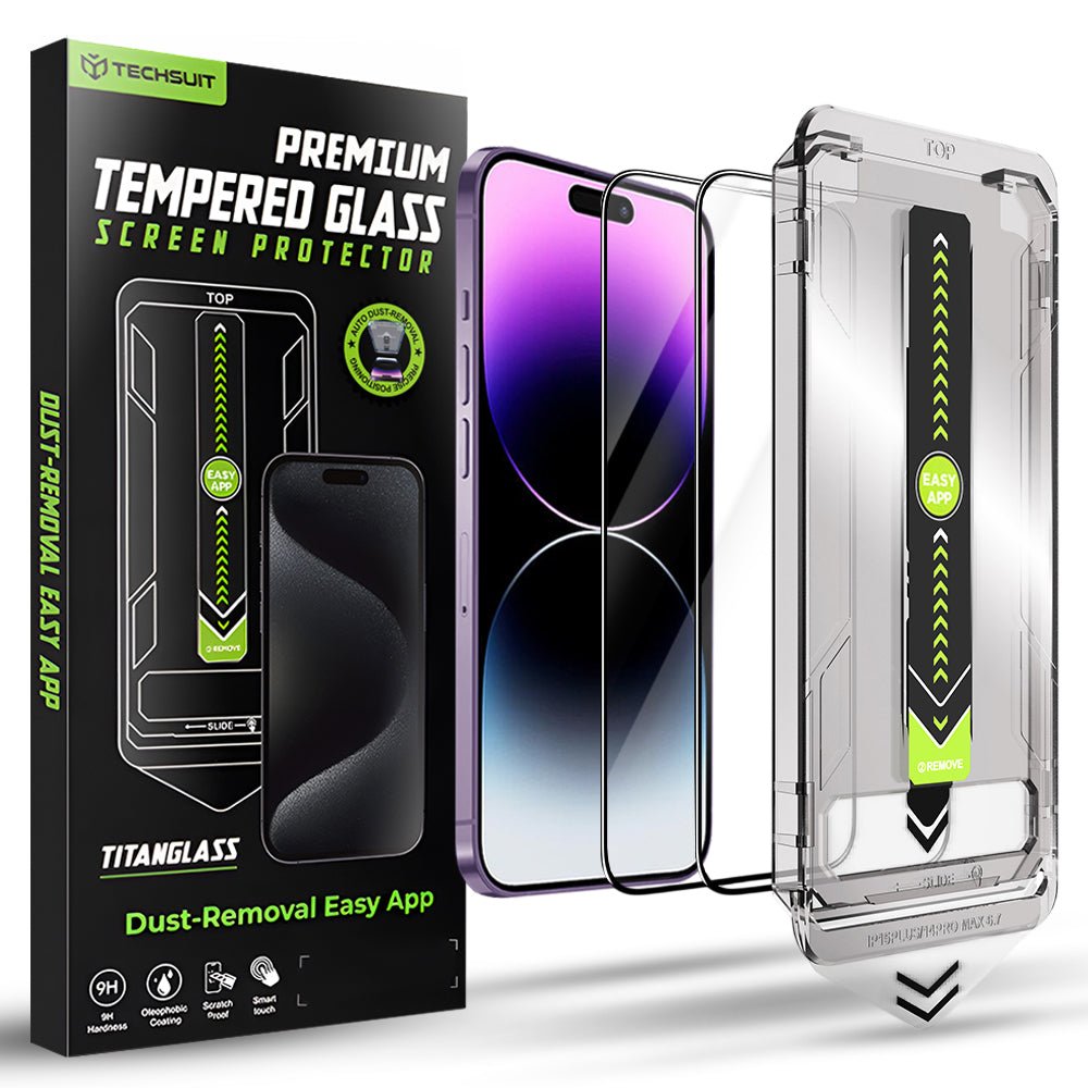 Techsuit iPhone 14 Pro Max - Σετ με 2 Full Screen Αντιχαρακτικά Γυαλιά Οθόνης - TitanGlass FullCover - Black