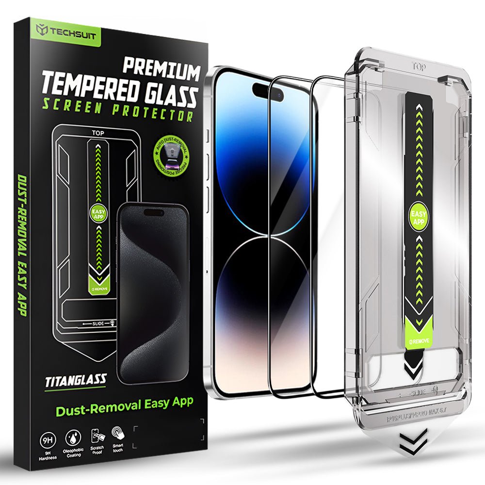 Techsuit iPhone 14 Pro - Σετ με 2 Full Screen Αντιχαρακτικά Γυαλιά Οθόνης - TitanGlass FullCover - Black