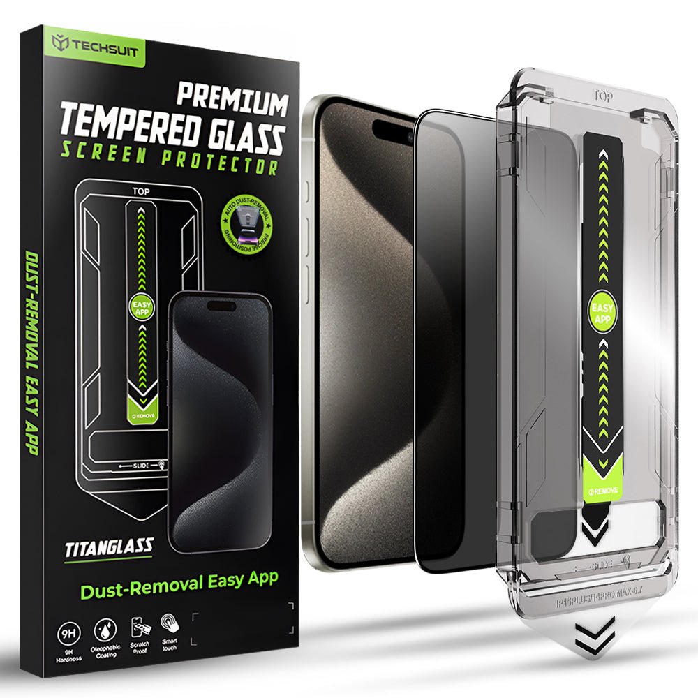 Techsuit iPhone 15 Pro Max - Full Screen Αντιχαρακτικό Γυαλί Οθόνης - TitanGlass FullCover - Privacy