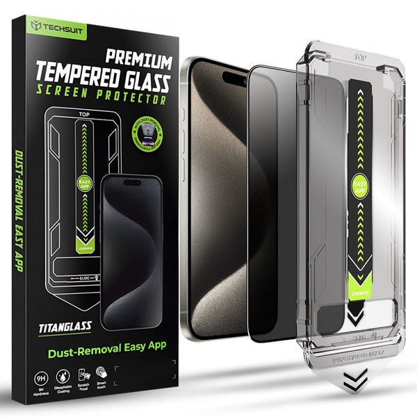 Techsuit iPhone 15 Pro Max - Full Screen Αντιχαρακτικό Γυαλί Οθόνης - TitanGlass FullCover - Privacy