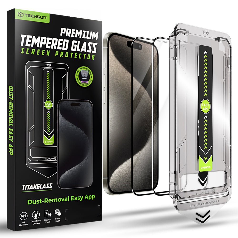 Techsuit iPhone 15 Pro Max - Σετ με 2 Full Screen Αντιχαρακτικά Γυαλιά Οθόνης - TitanGlass FullCover - Black