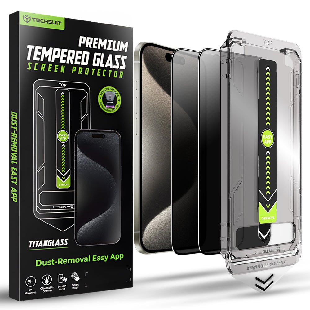 Techsuit iPhone 15 Pro Max - Σετ με 2 Full Screen Αντιχαρακτικά Γυαλιά Οθόνης - TitanGlass FullCover - Privacy