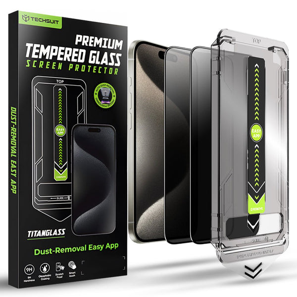 Techsuit iPhone 15 Pro Max - Σετ με 2 Full Screen Αντιχαρακτικά Γυαλιά Οθόνης - TitanGlass FullCover - Privacy